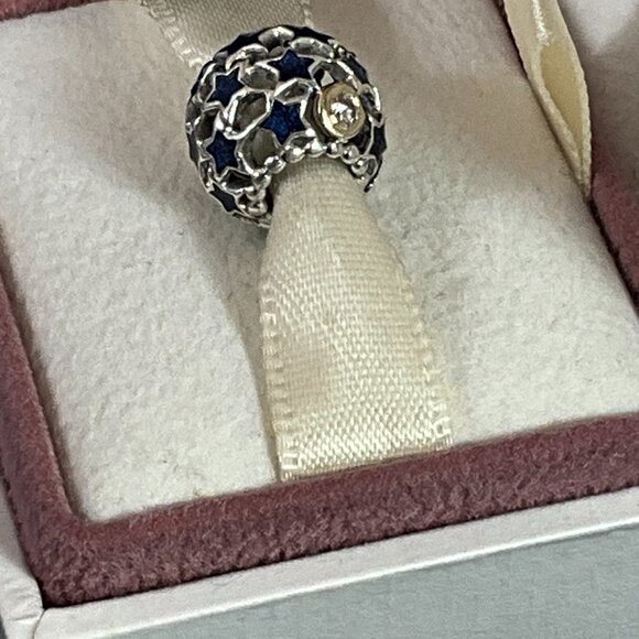 NWOT Pandora Night Sky Blue Enamel CZ Charm - 925 Sterling Silver 791371CZ - Picture 2 of 4